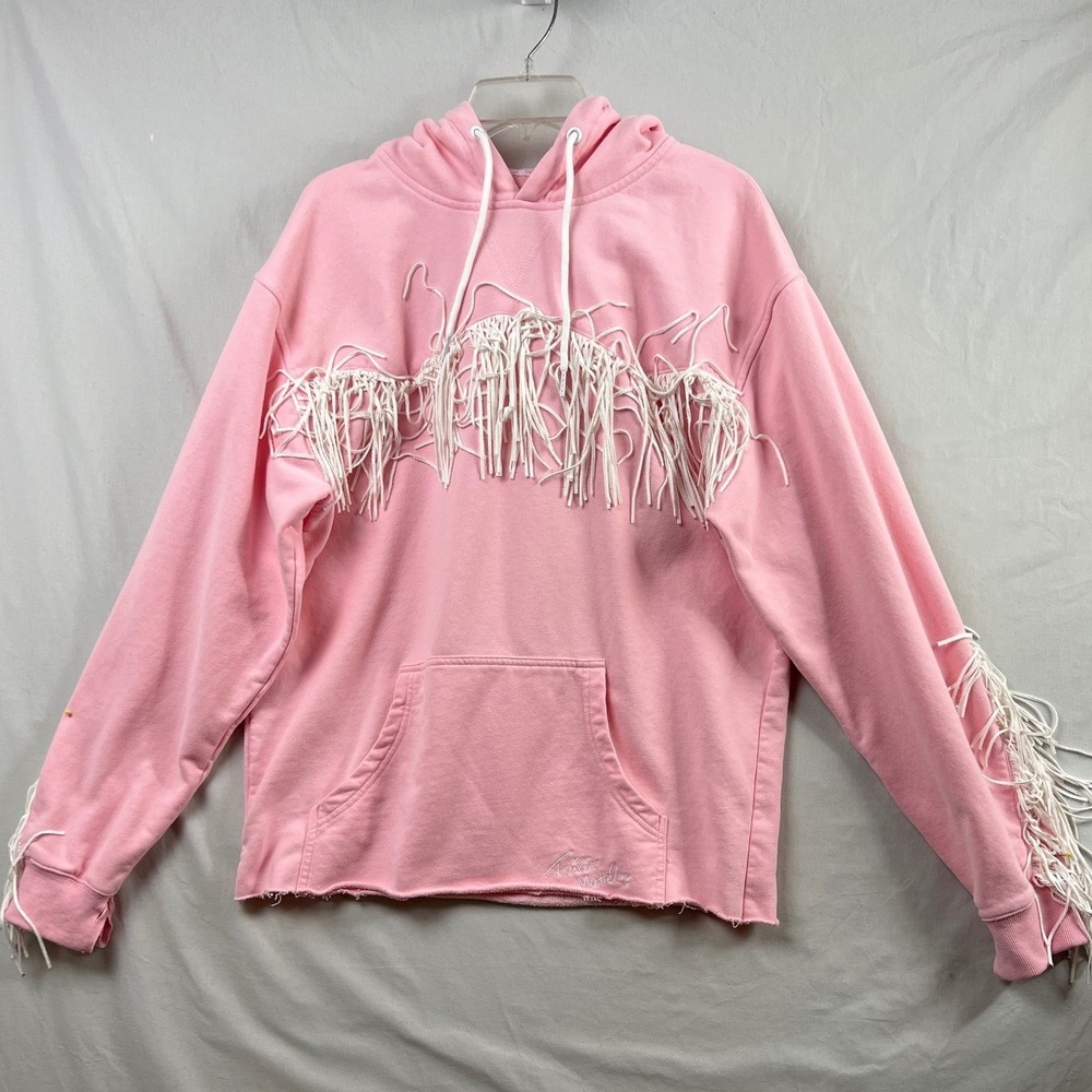 Trixie Mattel Hoodie Sweatshirt Women L Pink Fringe Western Raw Hem Pullover